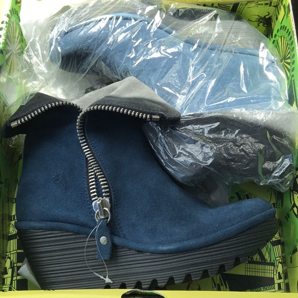 Fly London Shoes - NWT Fly London Blue Suede booties
